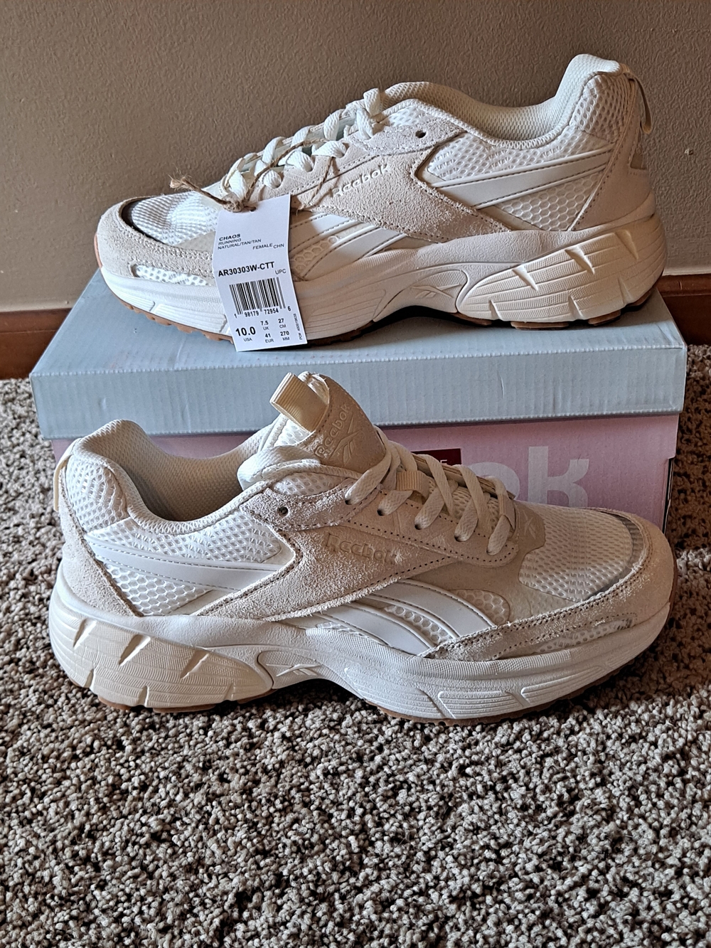 Reebok Neutral Cream/Tan Mesh & Suede Lace-Up Sneakers